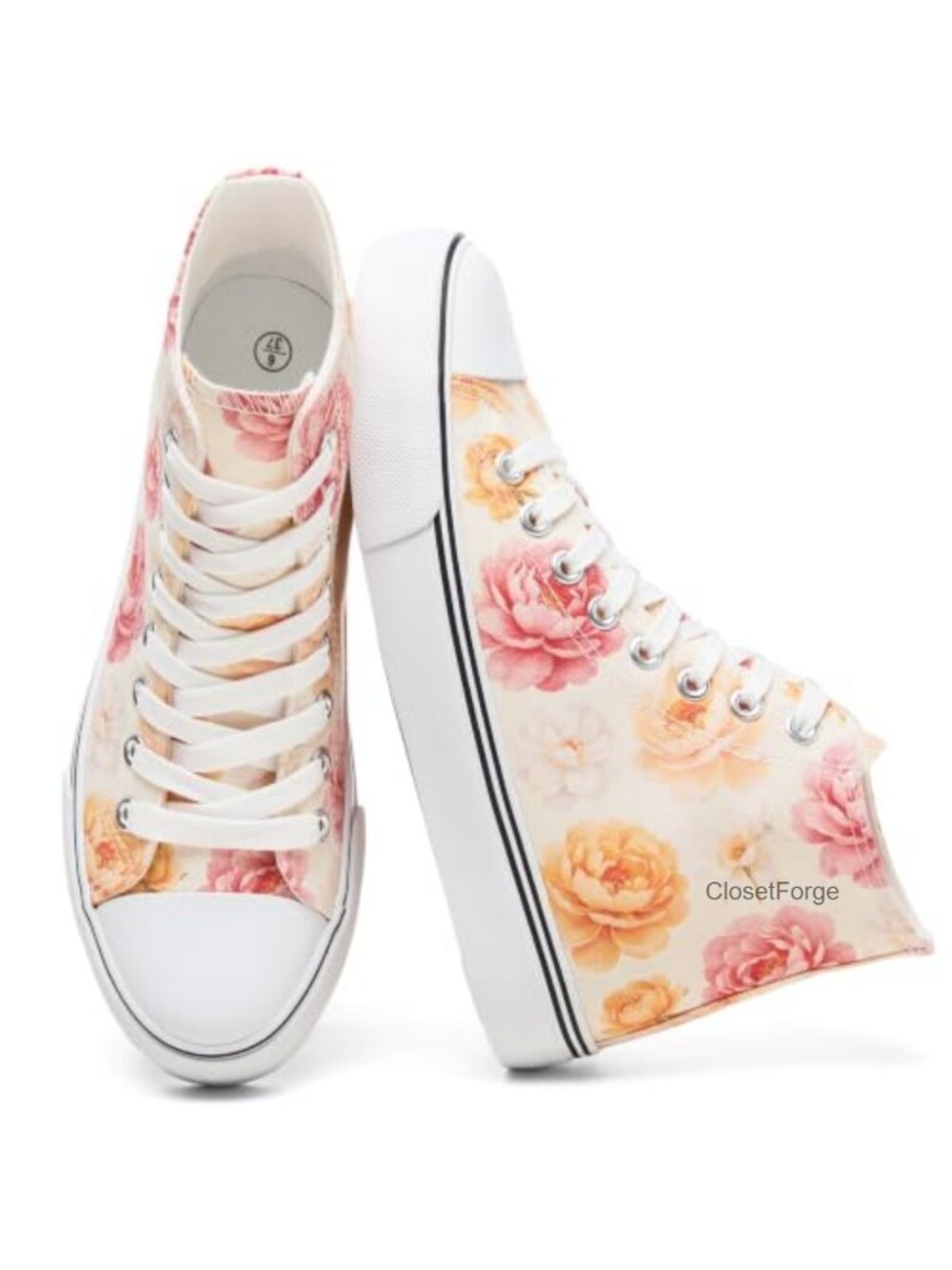 High Top Canvas Sneakers Lace-Up Floral Pattern Casual Athletic Shoes